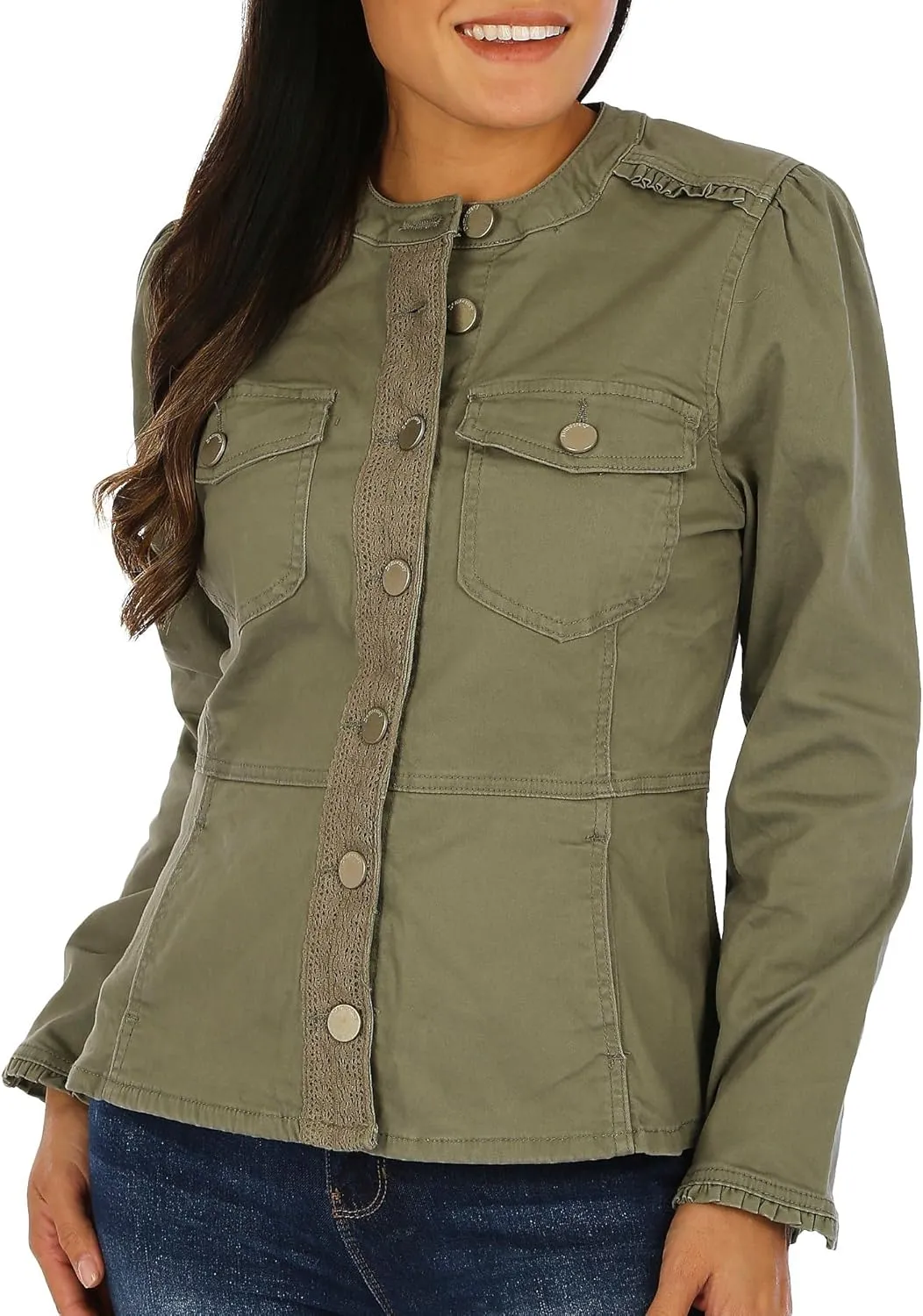 Democracy Women's Button Front Crochet Trim Jacket