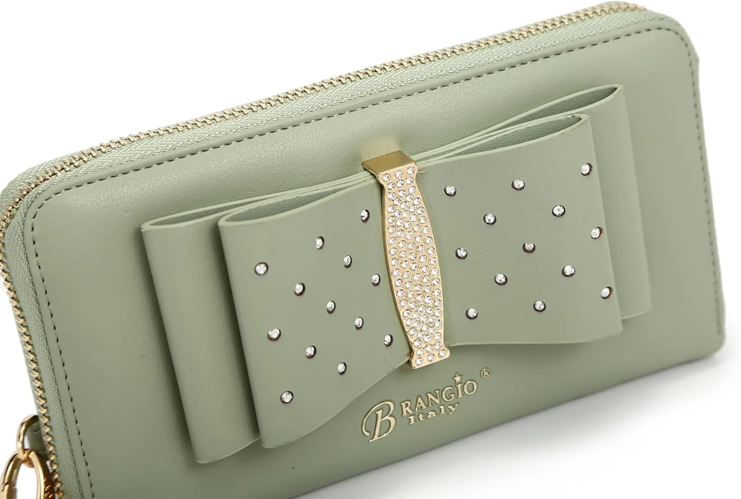 Designer Ribbon Romance Multi-Pocket Rhinestone Wallet Party and Wedding Evening Bling Wristlet for Women (Off White)