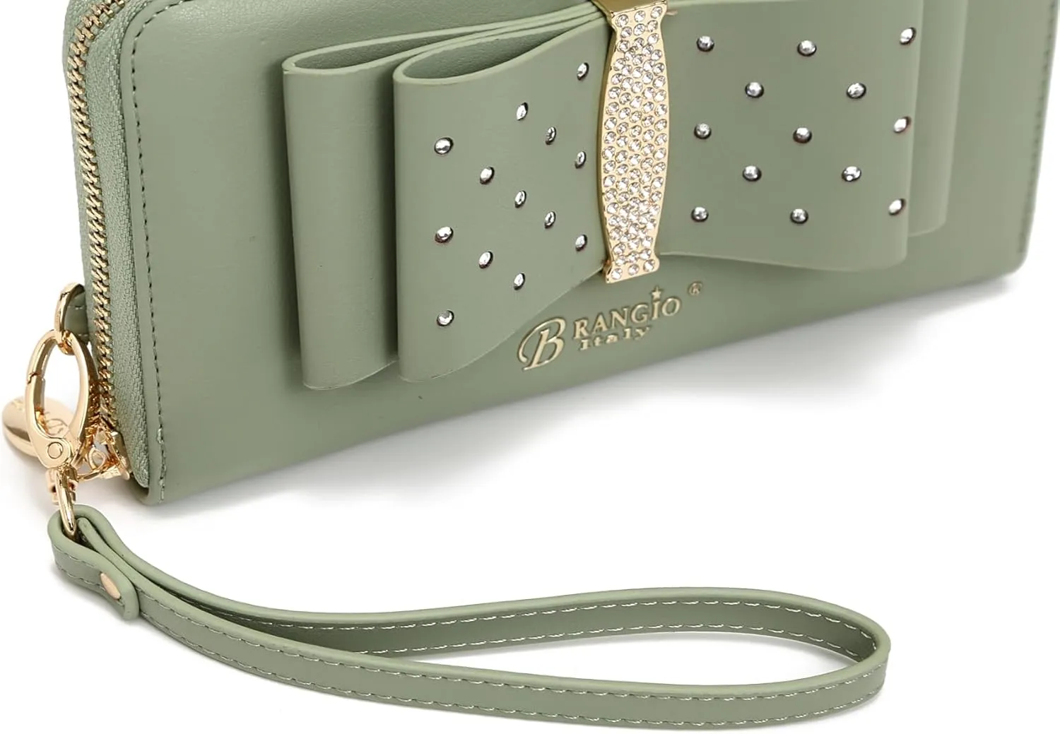 Designer Ribbon Romance Multi-Pocket Rhinestone Wallet Party and Wedding Evening Bling Wristlet for Women (Off White)