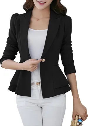 DIACACY Womens Button Down Open Front Blazer Long Sleeve Jacket Solid Color Plus Size Office Coat Blazer