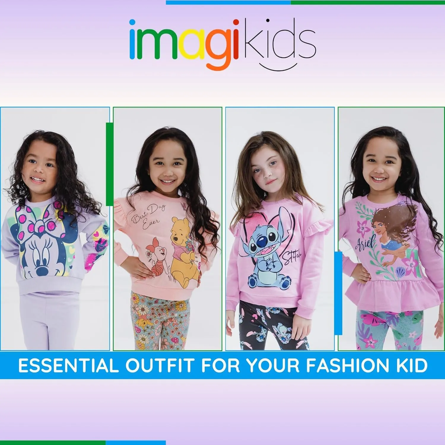 Disney Junior Floral Sweatshirt and Leggings Outfit Set Infant to Big Kid Sizes (12 Months - 14-16)