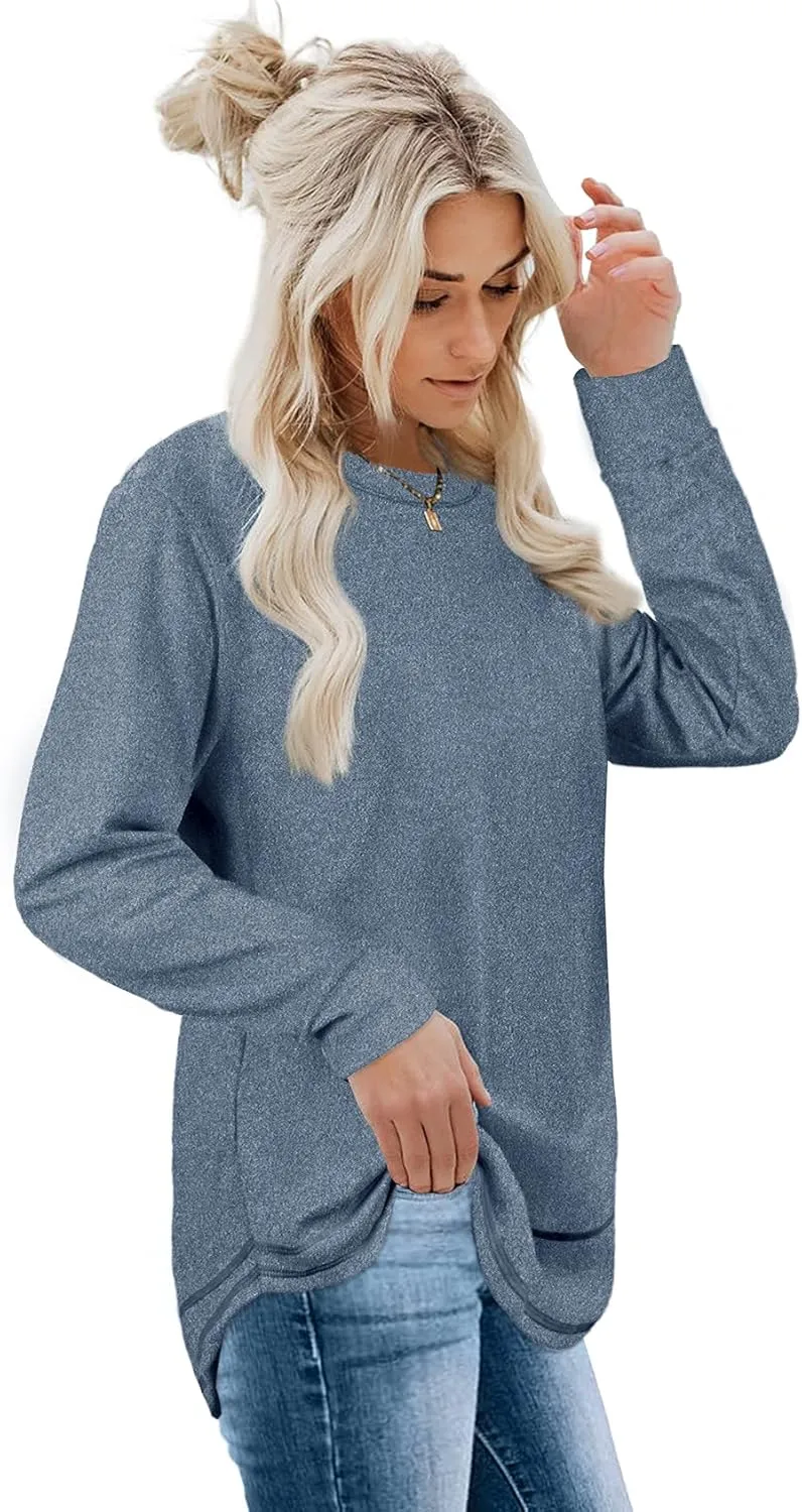 Dofaoo Sweatshirts for Women Crewneck Long Sleeve Shirts Tunic Tops for Leggings Fall Fashion