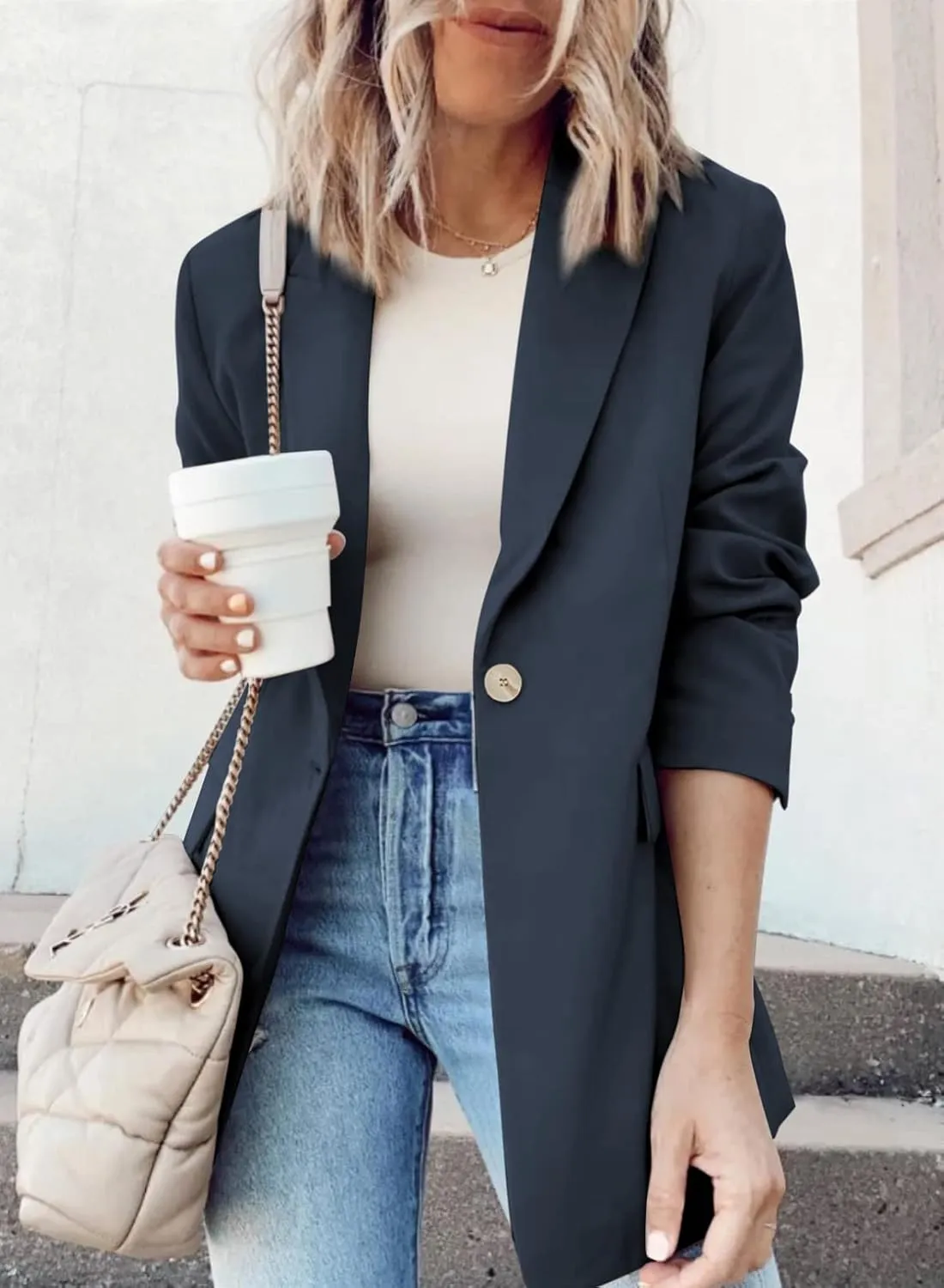 Dokotoo Womens 2024 Fashion Spring Lapel Collar Buttons Blazer Jackets for Women Business Casual