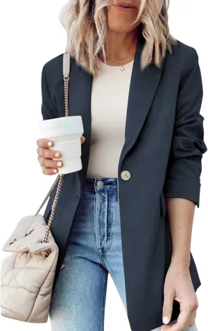 Dokotoo Womens 2024 Fashion Spring Lapel Collar Buttons Blazer Jackets for Women Business Casual