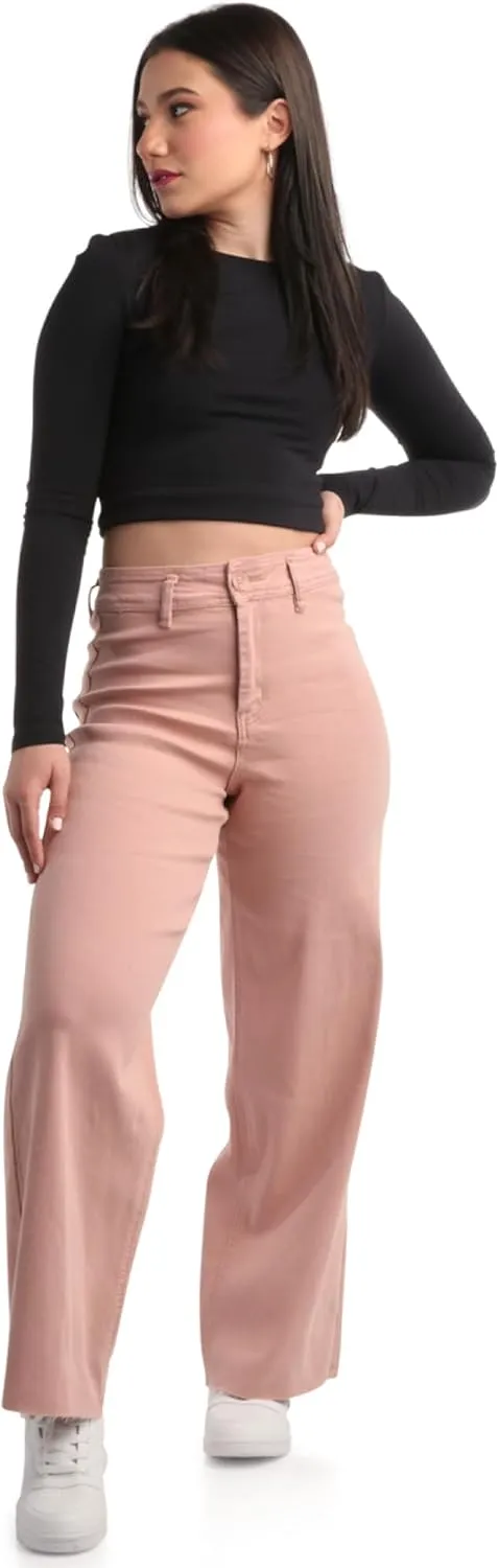 dollhouse Women's Jeans - Wide Leg Flare Cargo Jeans - Straight Leg Loose Cut Denim Pants with Cargo Pockets for Women (1-13)