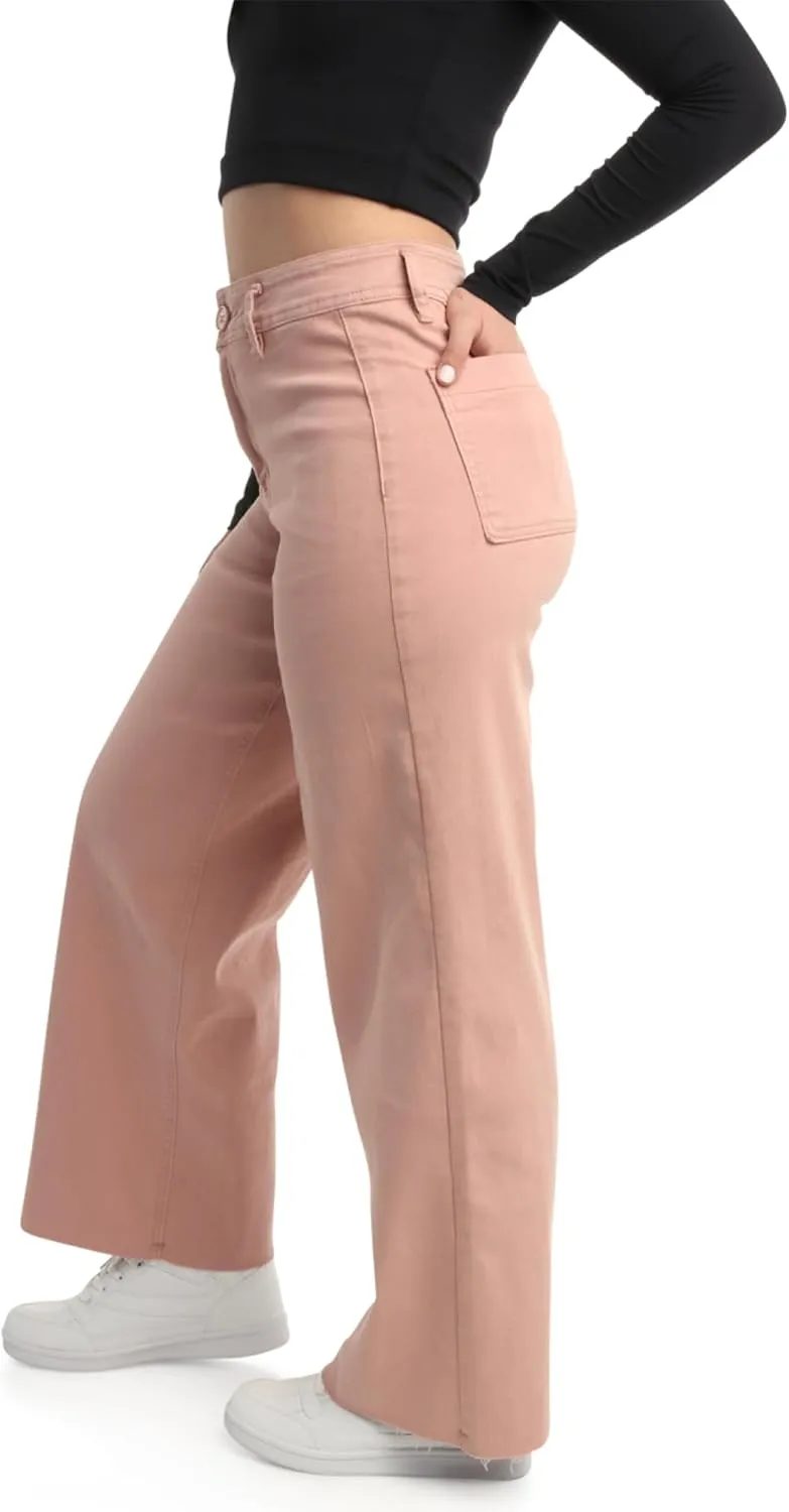 dollhouse Women's Jeans - Wide Leg Flare Cargo Jeans - Straight Leg Loose Cut Denim Pants with Cargo Pockets for Women (1-13)