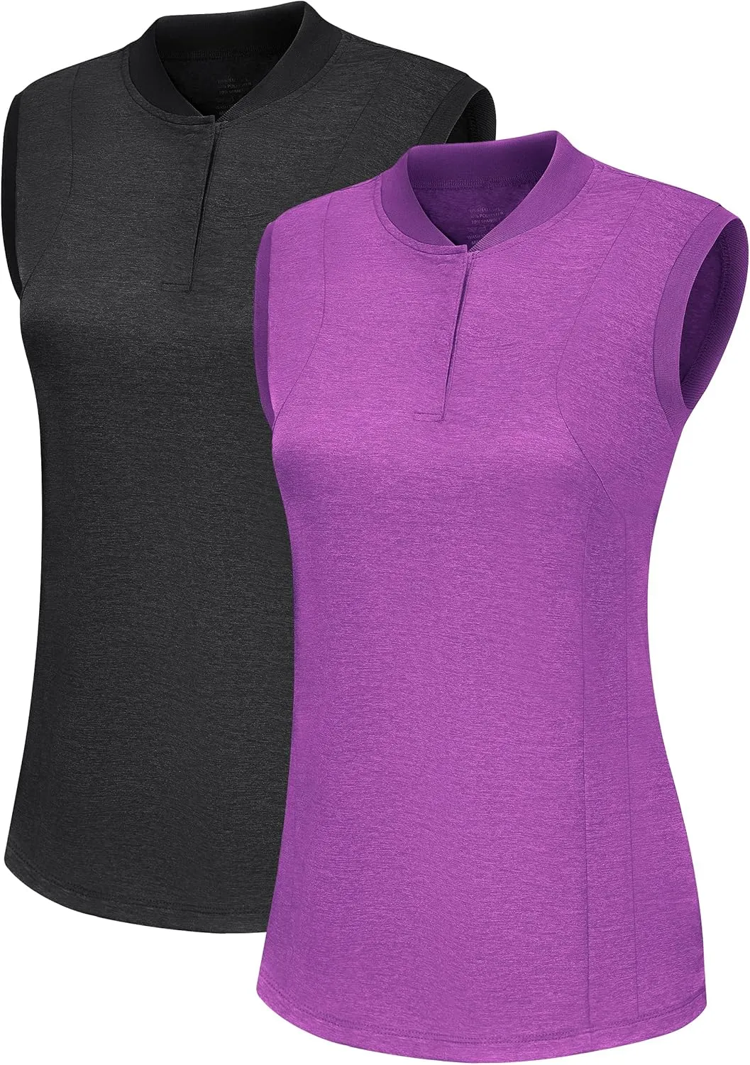 DOTIN Womens 2 Pack Golf Shirts Sleeveless Quick Dry UPF 50  Workout Polo Shirt Athletic Sport Tennis Tank Tops for Women