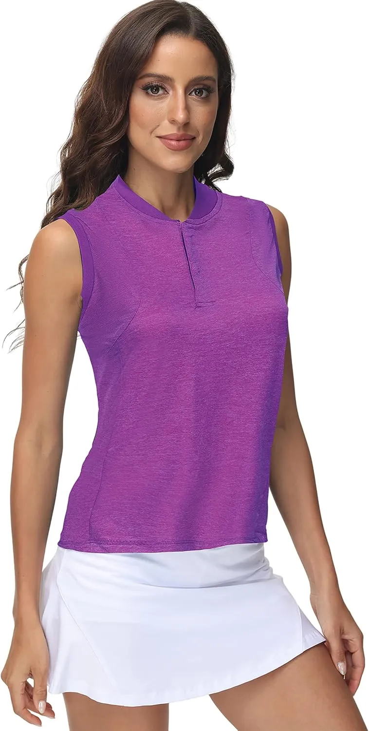 DOTIN Womens 2 Pack Golf Shirts Sleeveless Quick Dry UPF 50  Workout Polo Shirt Athletic Sport Tennis Tank Tops for Women