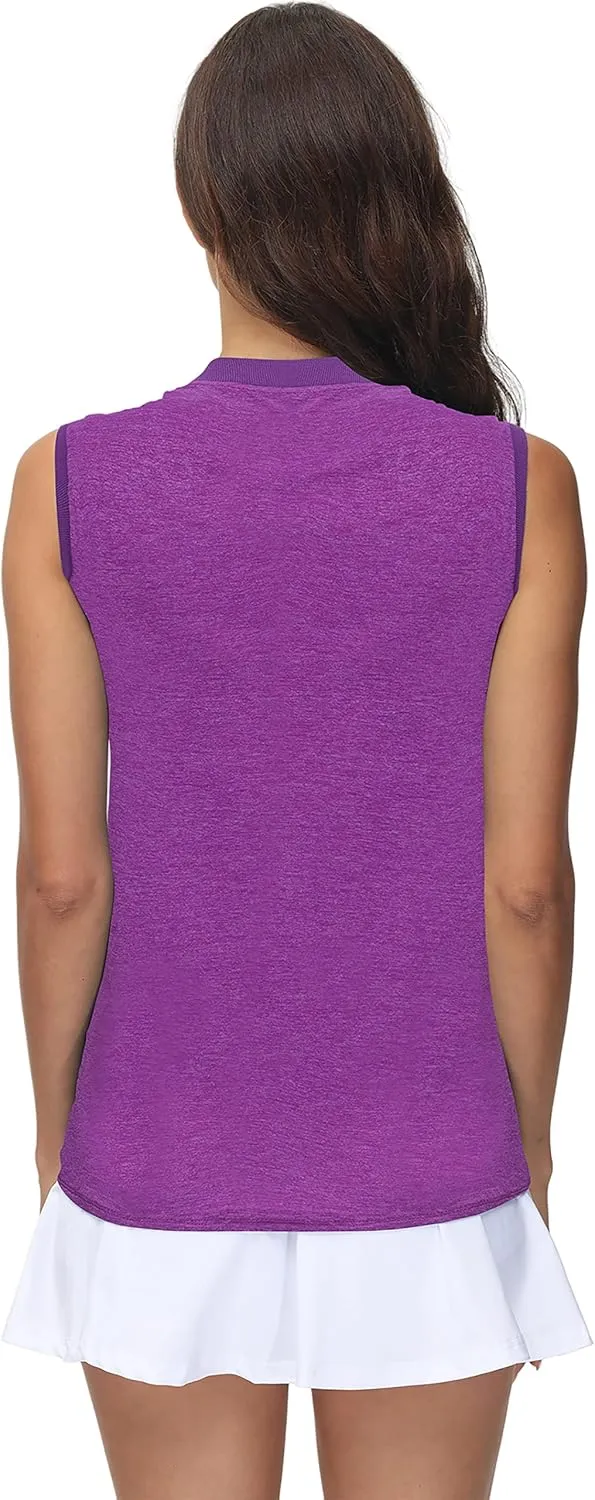 DOTIN Womens 2 Pack Golf Shirts Sleeveless Quick Dry UPF 50  Workout Polo Shirt Athletic Sport Tennis Tank Tops for Women