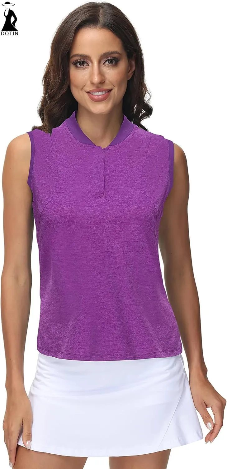 DOTIN Womens 2 Pack Golf Shirts Sleeveless Quick Dry UPF 50  Workout Polo Shirt Athletic Sport Tennis Tank Tops for Women