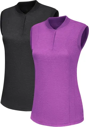 DOTIN Womens 2 Pack Golf Shirts Sleeveless Quick Dry UPF 50  Workout Polo Shirt Athletic Sport Tennis Tank Tops for Women