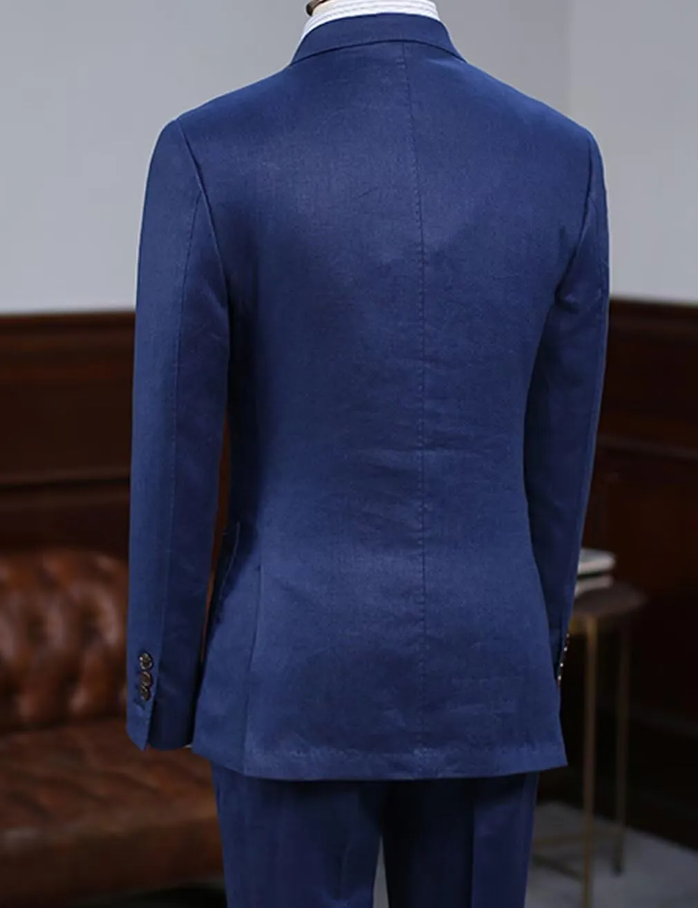 Double Breasted Peak Lapel Blazer Jacket for Men Linen Slim Fit Wedding Business Casual Sport Coats