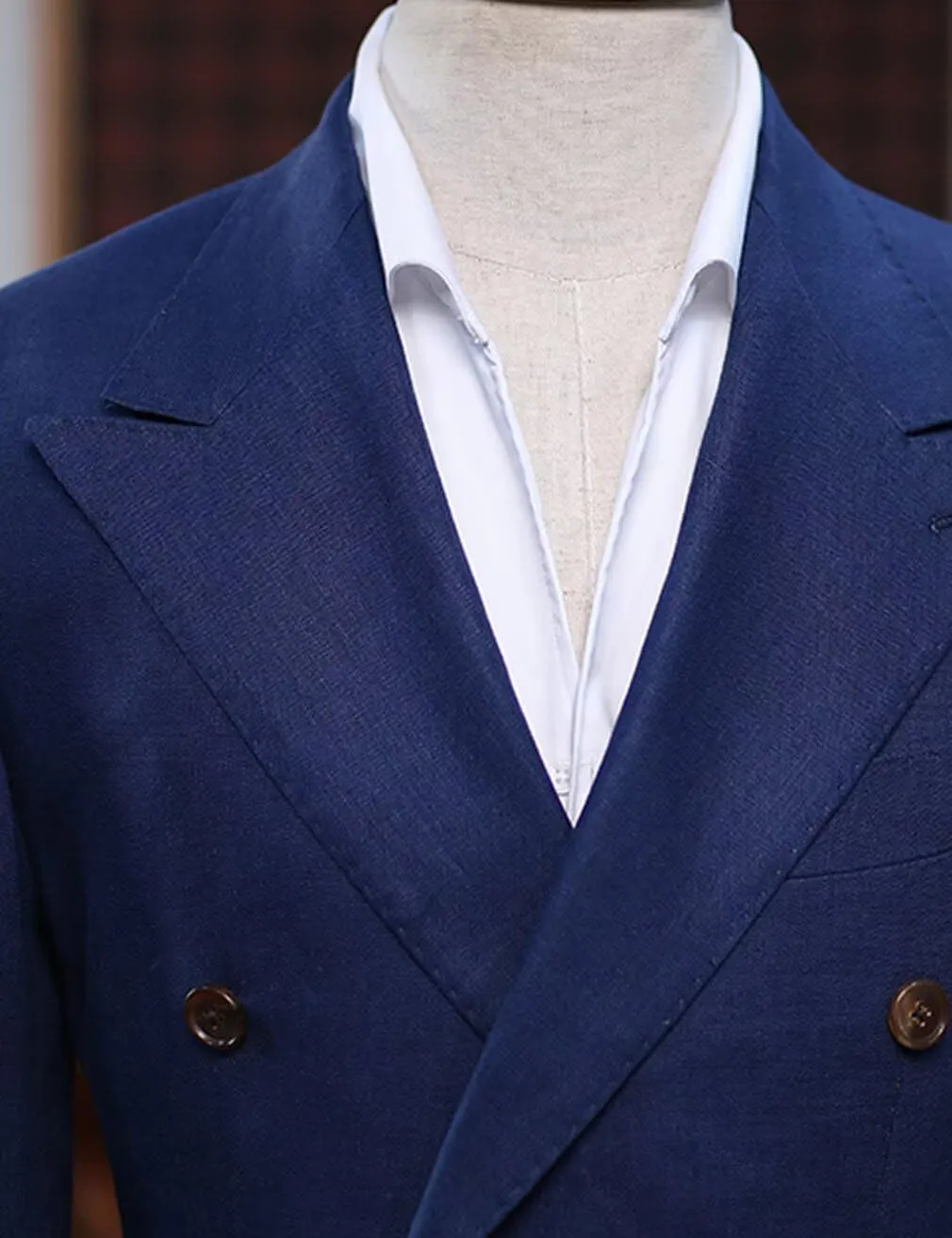 Double Breasted Peak Lapel Blazer Jacket for Men Linen Slim Fit Wedding Business Casual Sport Coats