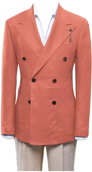 Double Breasted Peak Lapel Blazer Jacket for Men Linen Slim Fit Wedding Business Casual Sport Coats