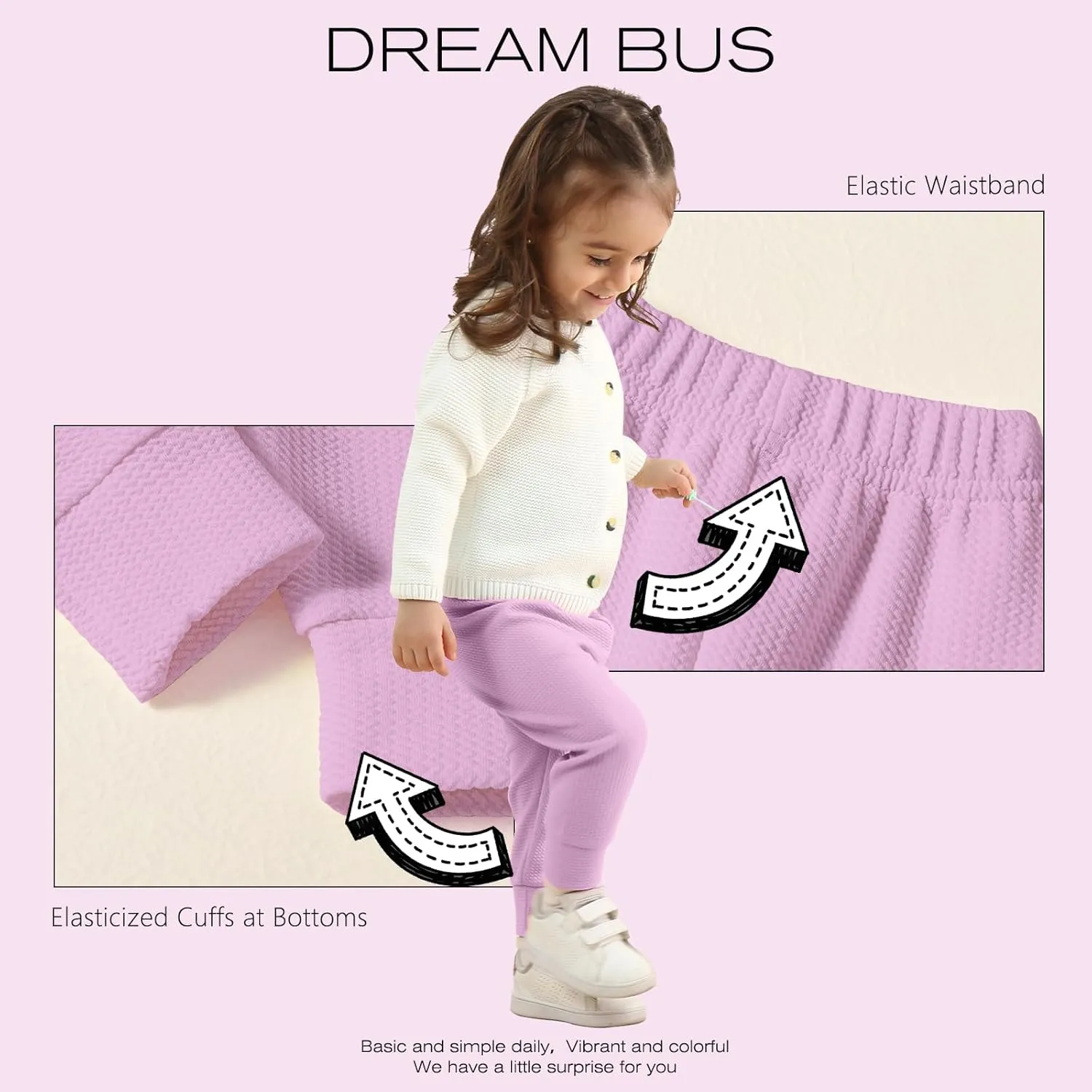DREAM BUS 5 Pack Baby Girl Pants Toddler Girls Sweatpants Newborn Solid Jogger Pants Fall Baby Girl Waffles Leggings