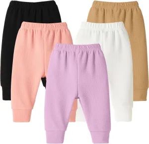 DREAM BUS 5 Pack Baby Girl Pants Toddler Girls Sweatpants Newborn Solid Jogger Pants Fall Baby Girl Waffles Leggings