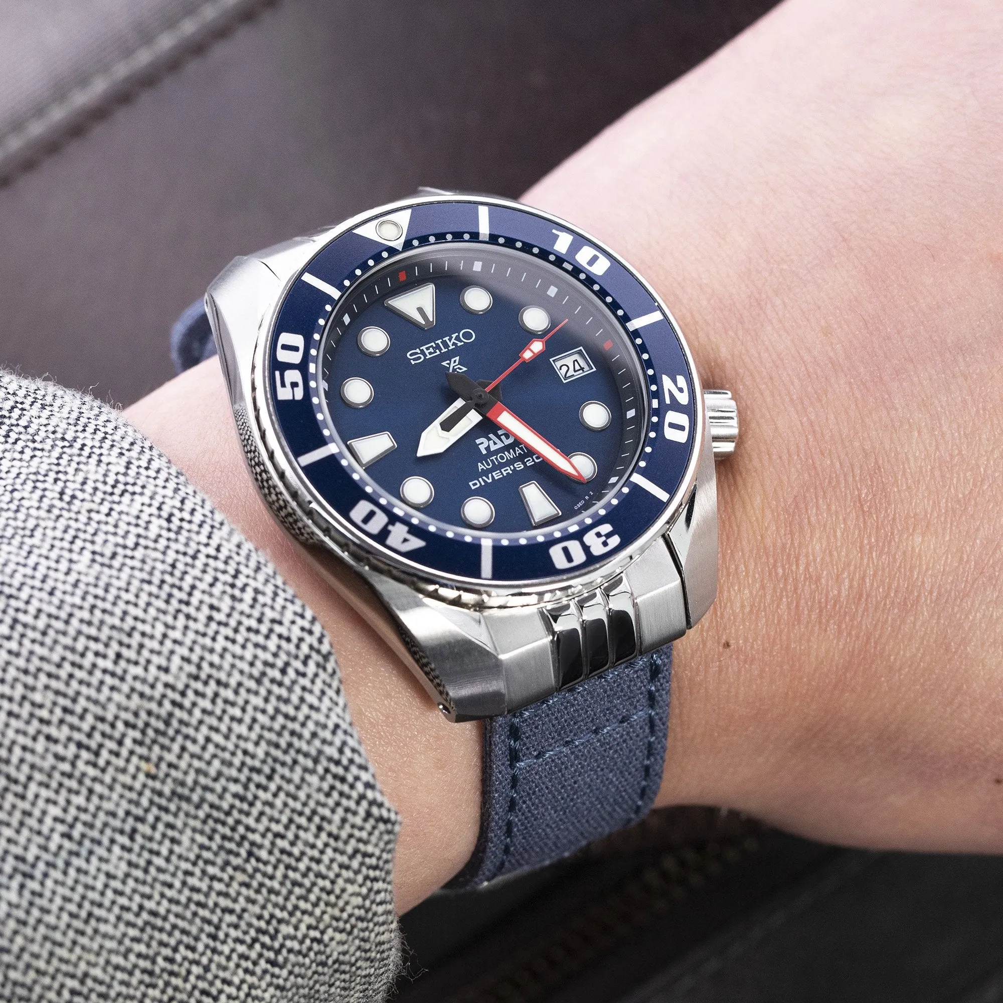 Endlink Plus Navy Blue Quick Release Canvas watch strap compatible with Seiko Sumo SPB103