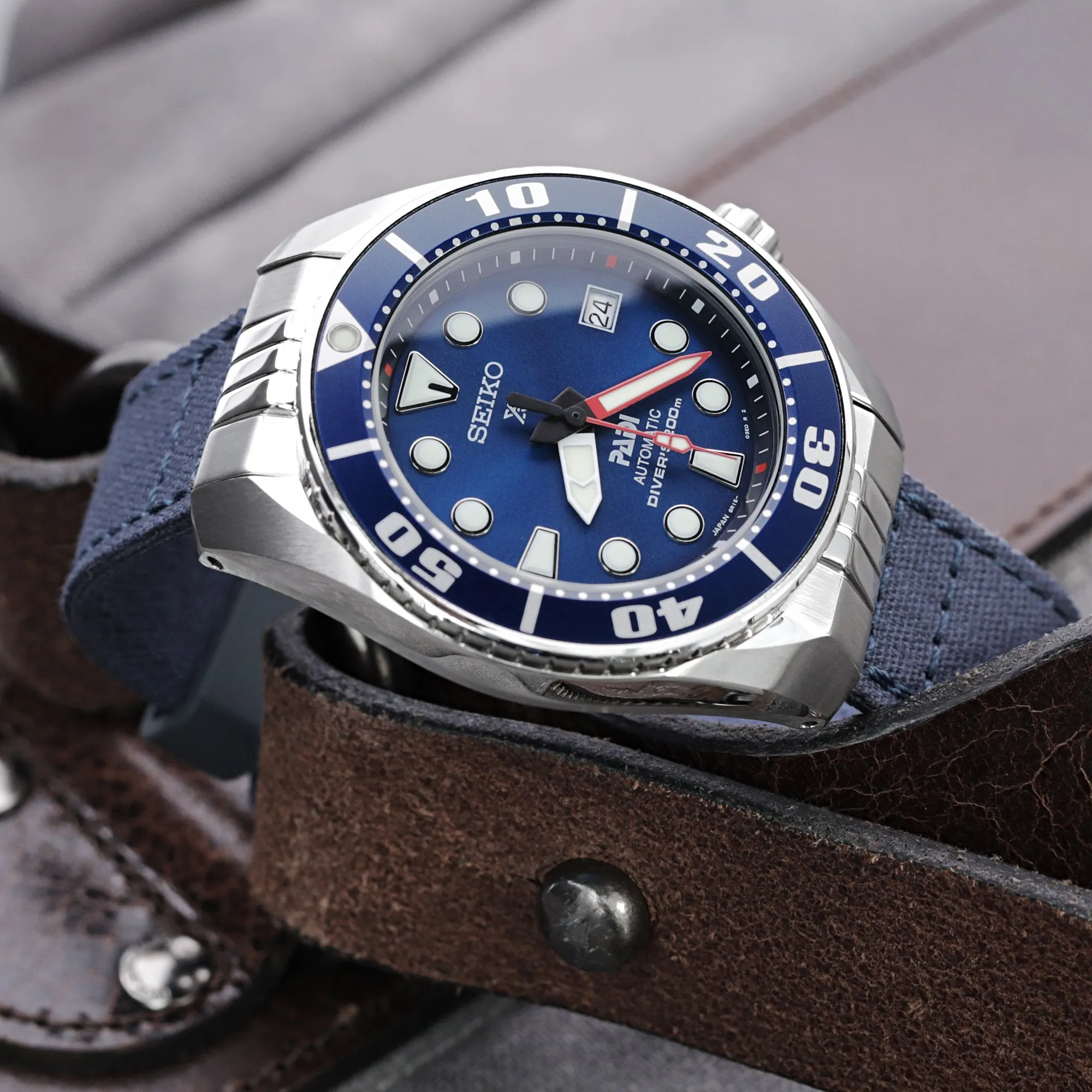Endlink Plus Navy Blue Quick Release Canvas watch strap compatible with Seiko Sumo SPB103