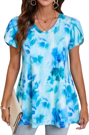 ENMAIN Womens Tunics Tops Plus Size Short Sleeve Swing Blouses Loose Fit Dressy Casual Summer Shirts to Wear with Leggings