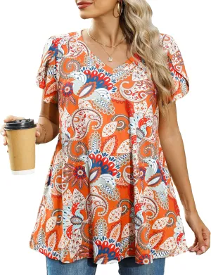 ENMAIN Womens Tunics Tops Plus Size Short Sleeve Swing Blouses Loose Fit Dressy Casual Summer Shirts to Wear with Leggings