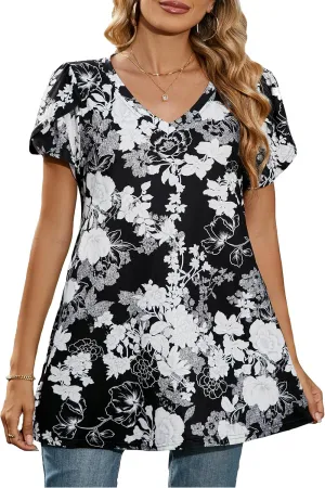 ENMAIN Womens Tunics Tops Plus Size Short Sleeve Swing Blouses Loose Fit Dressy Casual Summer Shirts to Wear with Leggings