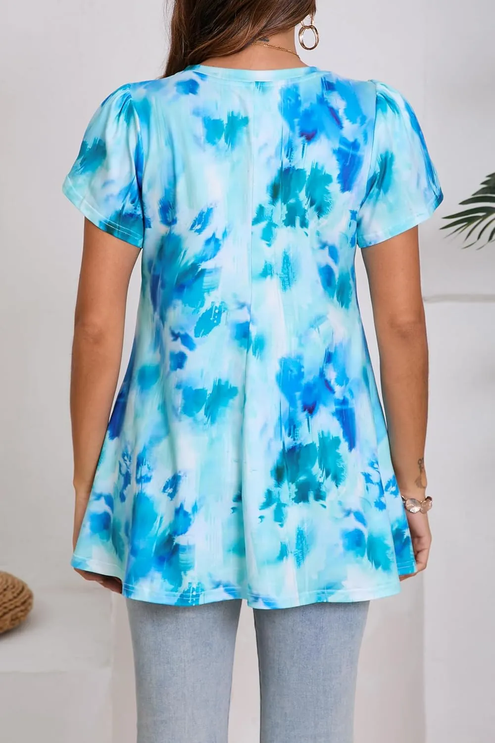 ENMAIN Womens Tunics Tops Plus Size Short Sleeve Swing Blouses Loose Fit Dressy Casual Summer Shirts to Wear with Leggings