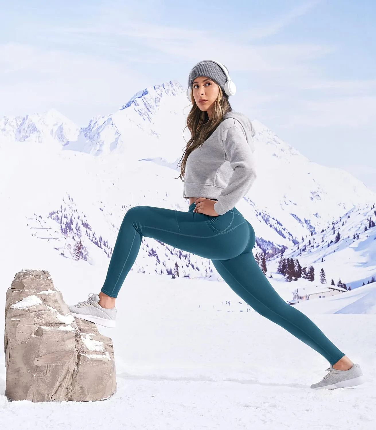 Ewedoos Womens Fleece Lined Leggings with Pockets Water Resistant High Waisted Thermal Winter Leggings for Women Hiking