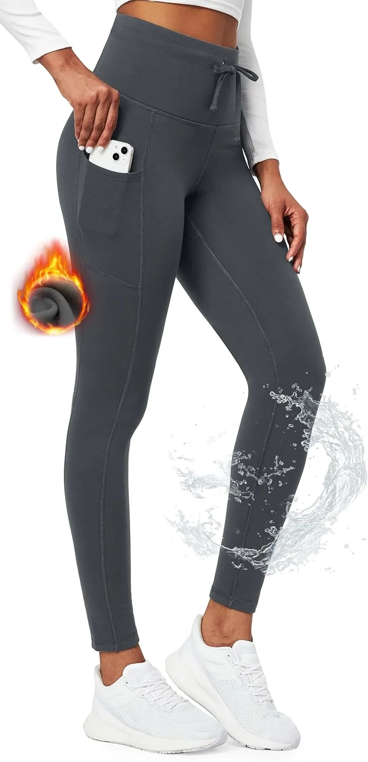 Ewedoos Womens Fleece Lined Leggings with Pockets Water Resistant High Waisted Thermal Winter Leggings for Women Hiking