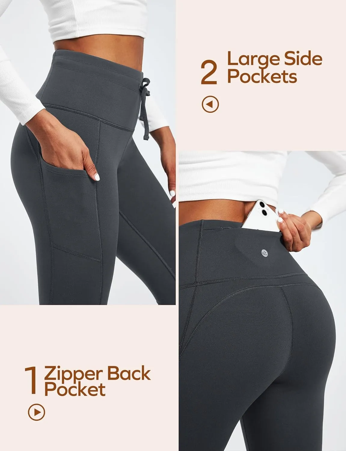 Ewedoos Womens Fleece Lined Leggings with Pockets Water Resistant High Waisted Thermal Winter Leggings for Women Hiking