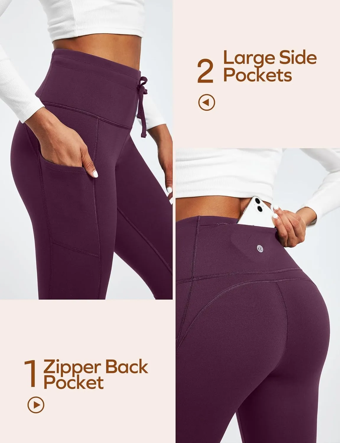 Ewedoos Womens Fleece Lined Leggings with Pockets Water Resistant High Waisted Thermal Winter Leggings for Women Hiking