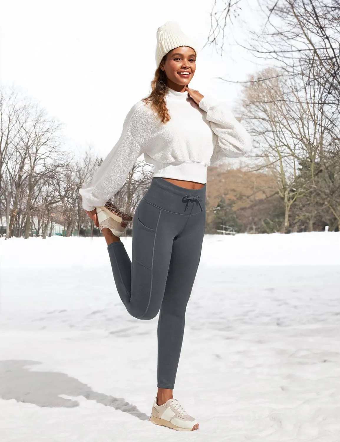 Ewedoos Womens Fleece Lined Leggings with Pockets Water Resistant High Waisted Thermal Winter Leggings for Women Hiking