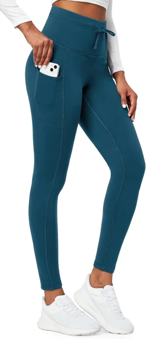 Ewedoos Womens Fleece Lined Leggings with Pockets Water Resistant High Waisted Thermal Winter Leggings for Women Hiking