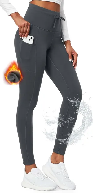 Ewedoos Womens Fleece Lined Leggings with Pockets Water Resistant High Waisted Thermal Winter Leggings for Women Hiking