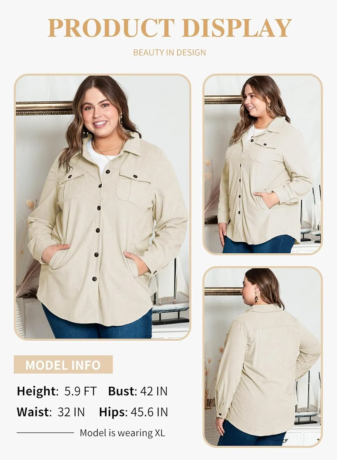 Eytino Womens Plus Size Long Sleeve Button Down Boyfriend Shirts Casual Plaid Shacket Jacket Coats(1X-5X)