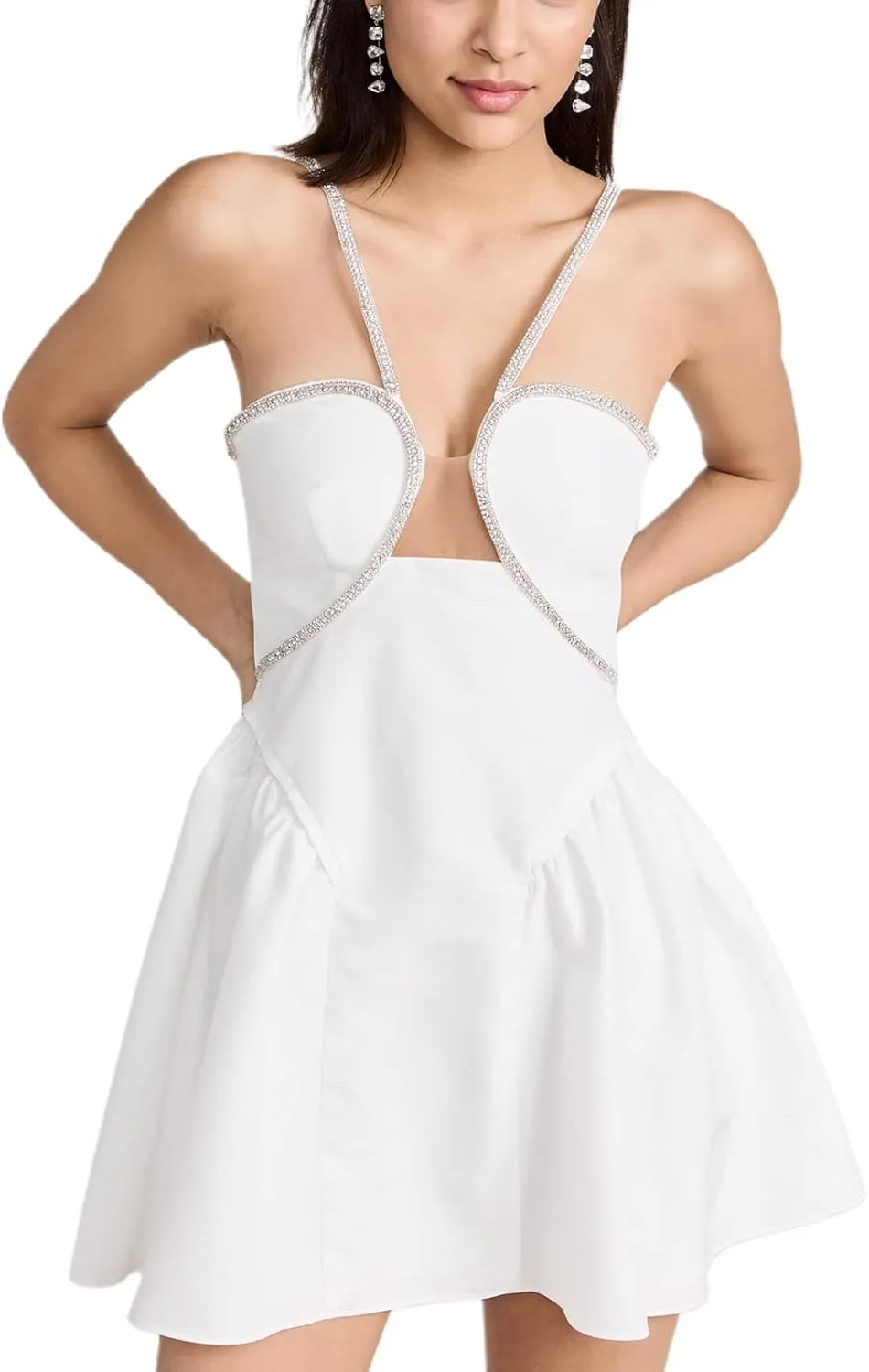 Faretumiya Women Spaghetti Strap Going Out Mini Dress Y2k Low Cut A-Line Ruffle Hem Short Sleeaveless Backless Cocktail Dress