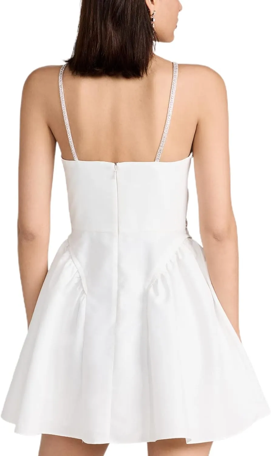 Faretumiya Women Spaghetti Strap Going Out Mini Dress Y2k Low Cut A-Line Ruffle Hem Short Sleeaveless Backless Cocktail Dress