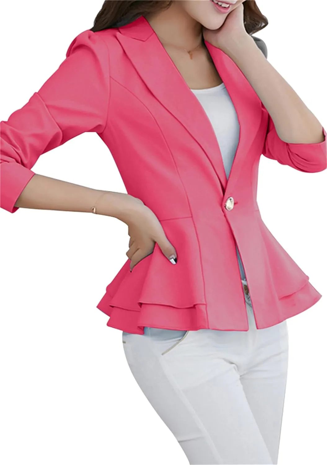 Fashion Button Down Blazer for Women Lightweight Lapel Front Open Blazer Casual Business Slim Fit Blazer
