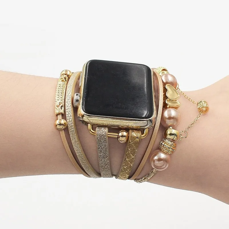 Fashion Pink Leather Wrap for Apple Watch Bands