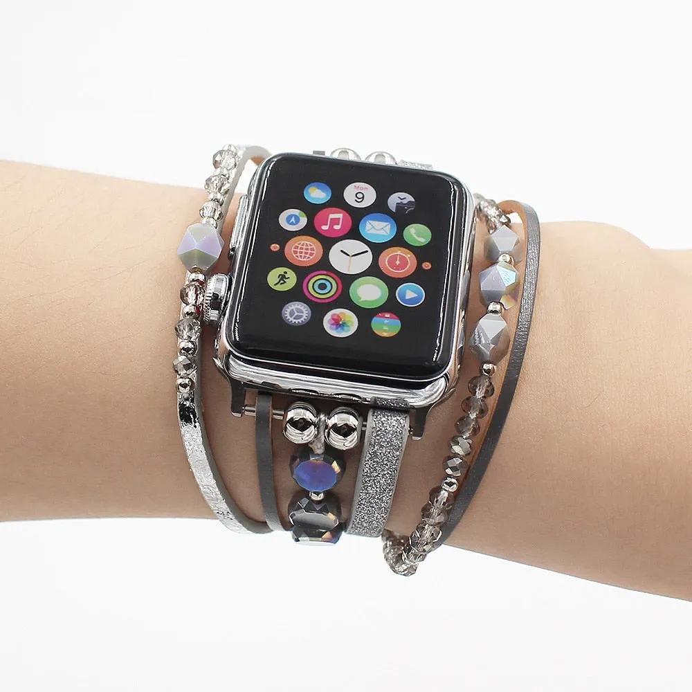 Fashion Pink Leather Wrap for Apple Watch Bands