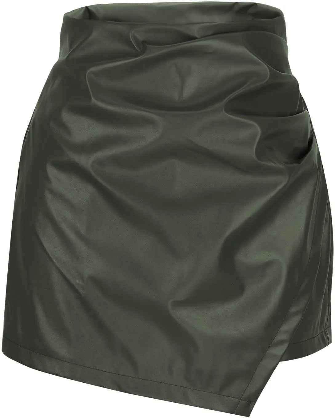 Faux Leather Skorts for Women Elastic High Waisted Ruched Wrap Skort Skirts Casual Sexy Dressy Business Work Skirt