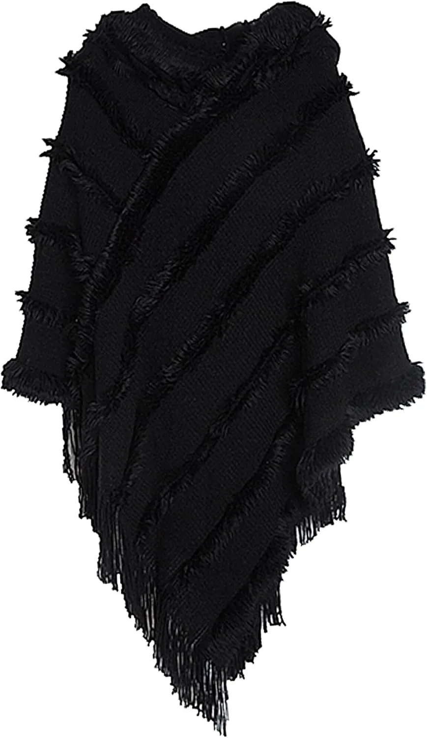 FEOYA Women's Casual Hooded Sweater Pullover with Fringe Batwing Shawls Wraps Crochet Pattern Knitted Poncho
