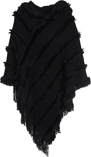 FEOYA Women's Casual Hooded Sweater Pullover with Fringe Batwing Shawls Wraps Crochet Pattern Knitted Poncho