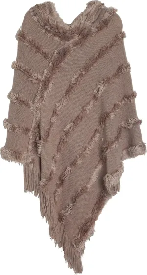 FEOYA Women's Casual Hooded Sweater Pullover with Fringe Batwing Shawls Wraps Crochet Pattern Knitted Poncho