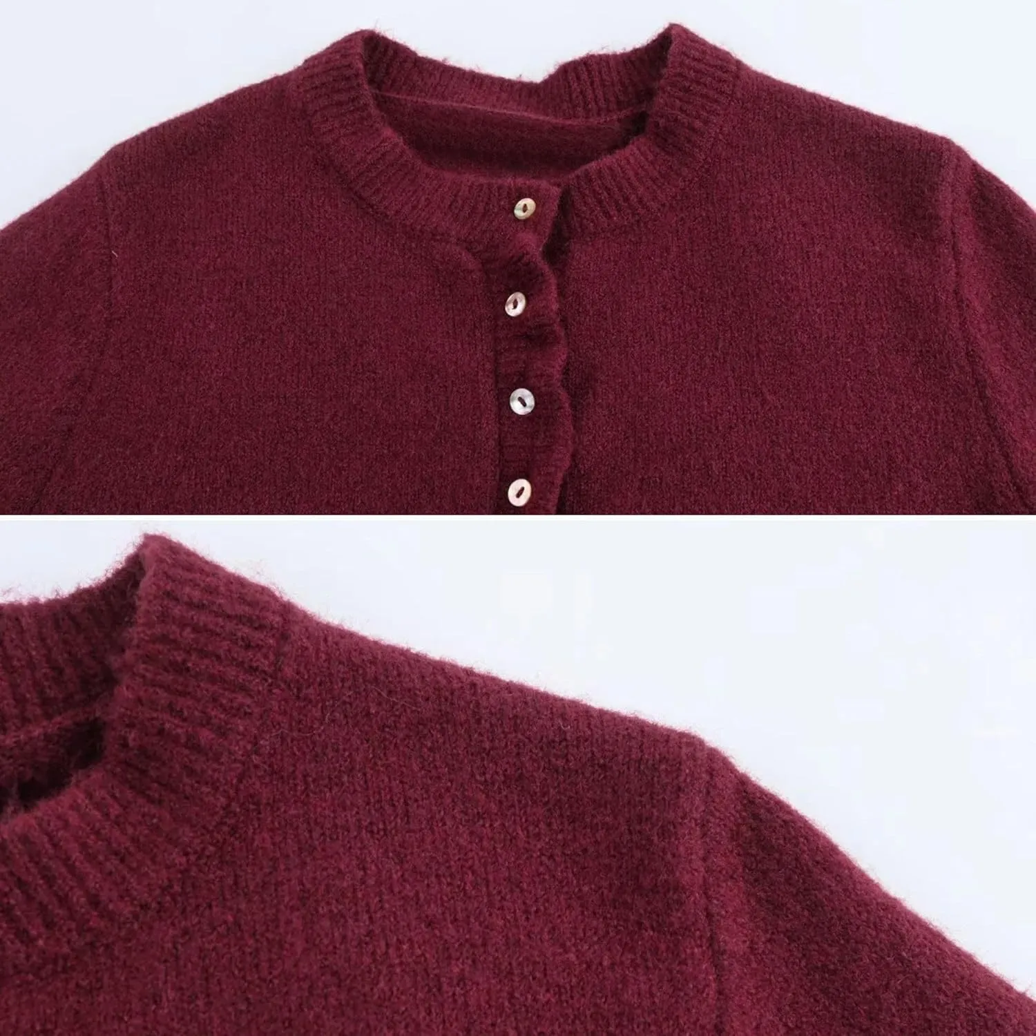 FindThy Womens Cropped Cardigan Sweater Trendy Crewneck Ruffle Long Sleeve Button Down Knitwear Tops