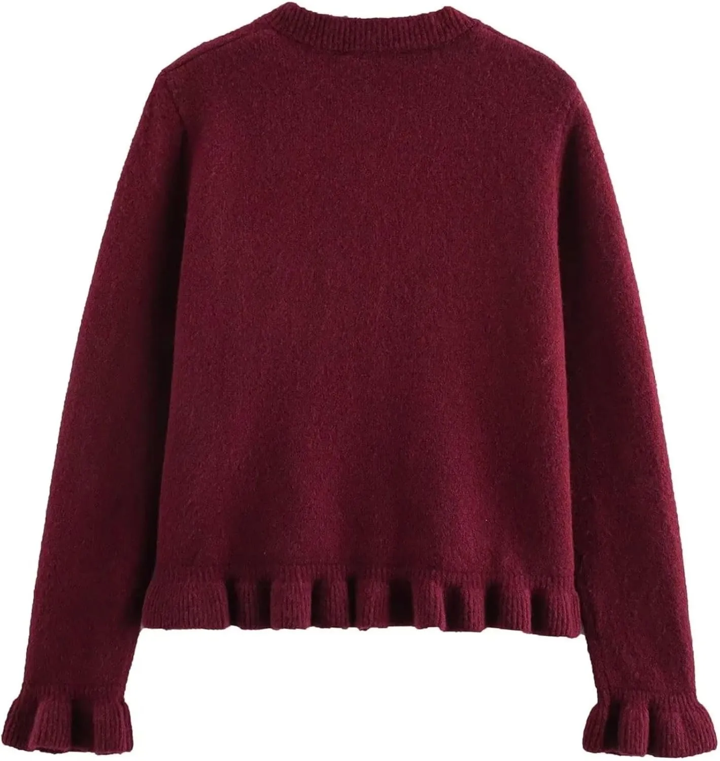 FindThy Womens Cropped Cardigan Sweater Trendy Crewneck Ruffle Long Sleeve Button Down Knitwear Tops
