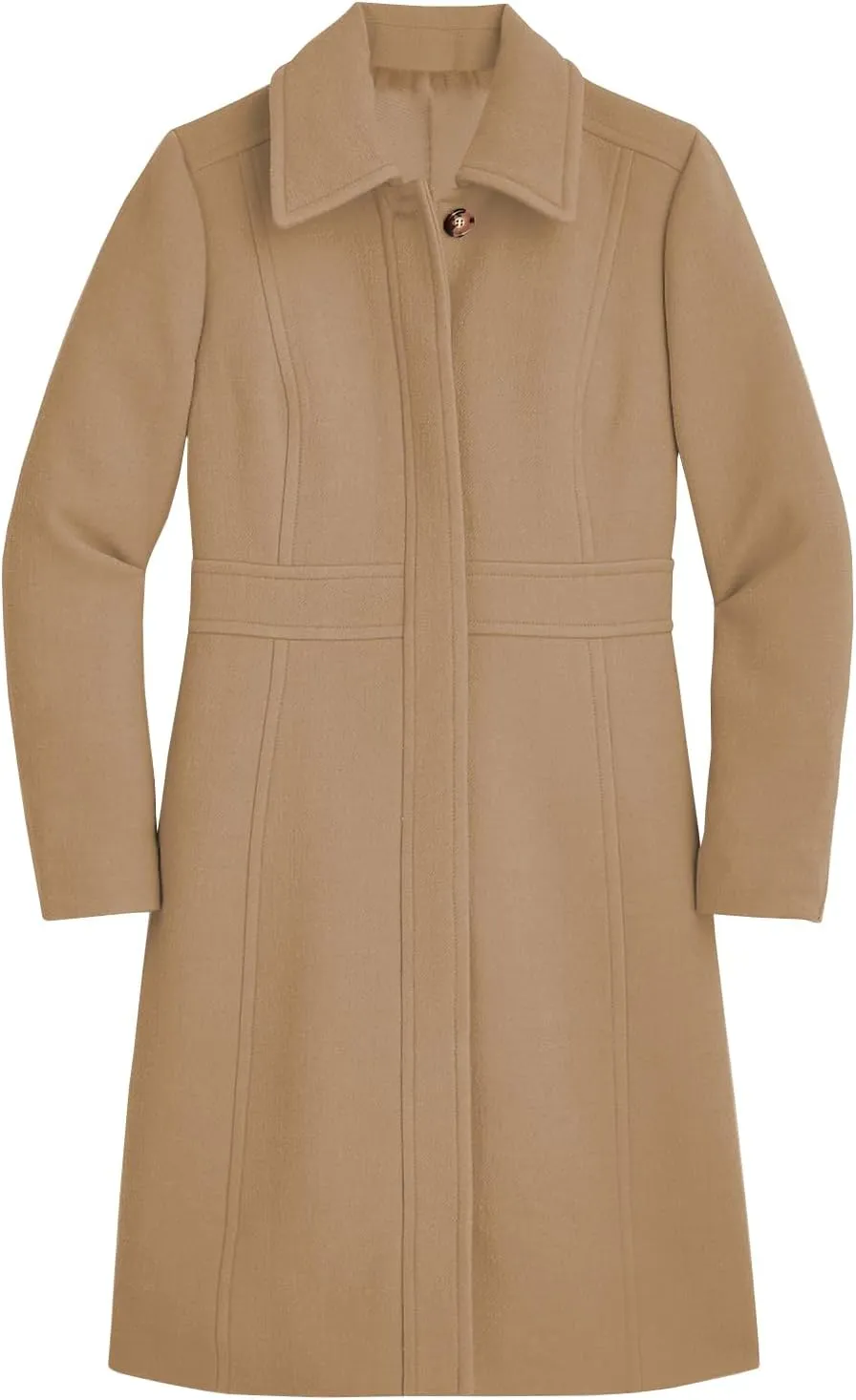 Fisoew Women's Elegant Single Breasted Coat Long Sleeve Mid Winter Overcoat Work Office Pea Coats