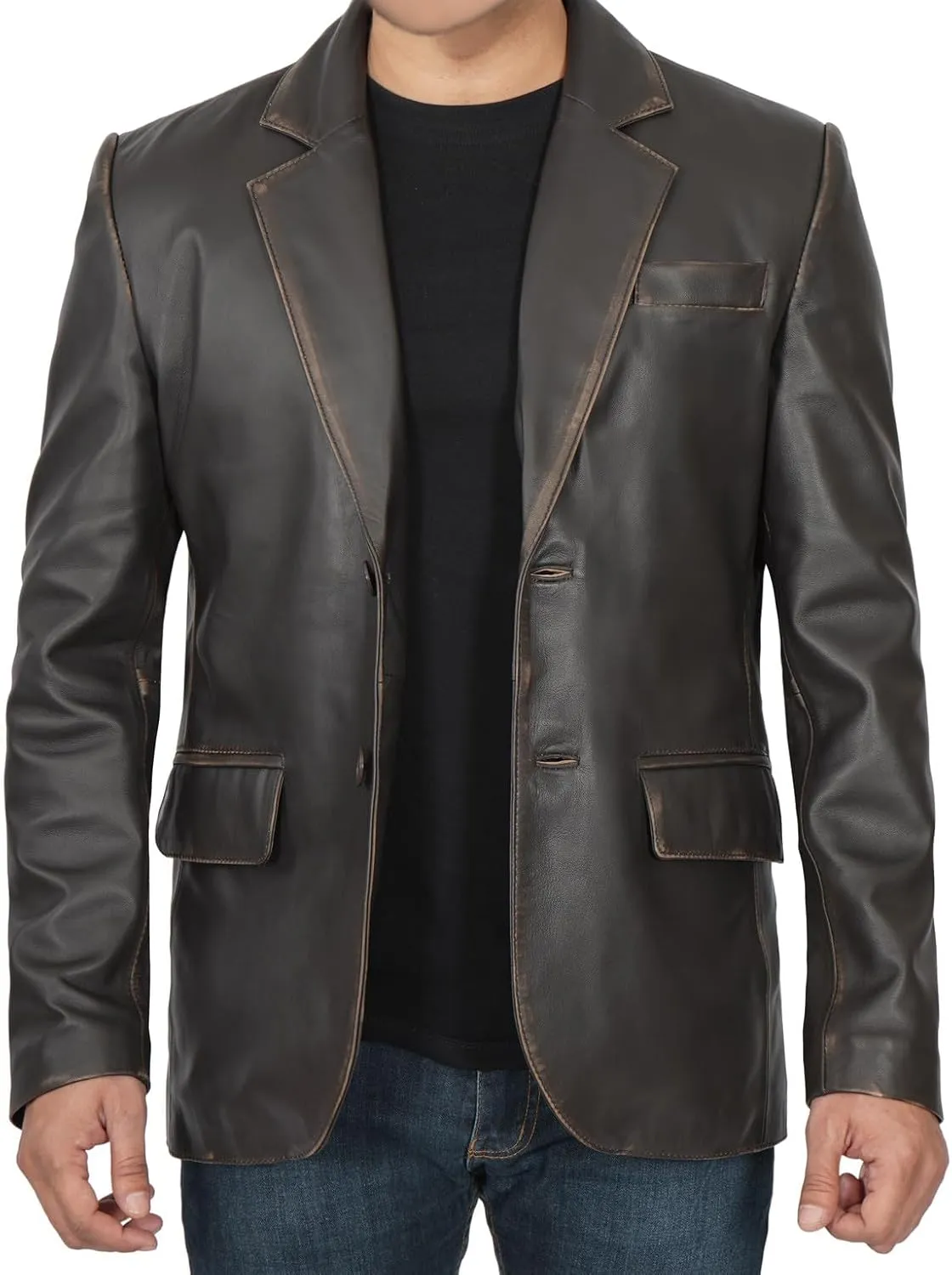 fjackets Leather Blazer for Men - Black & Brown Real Lambskin Casual Men's Leather Jacket Coats