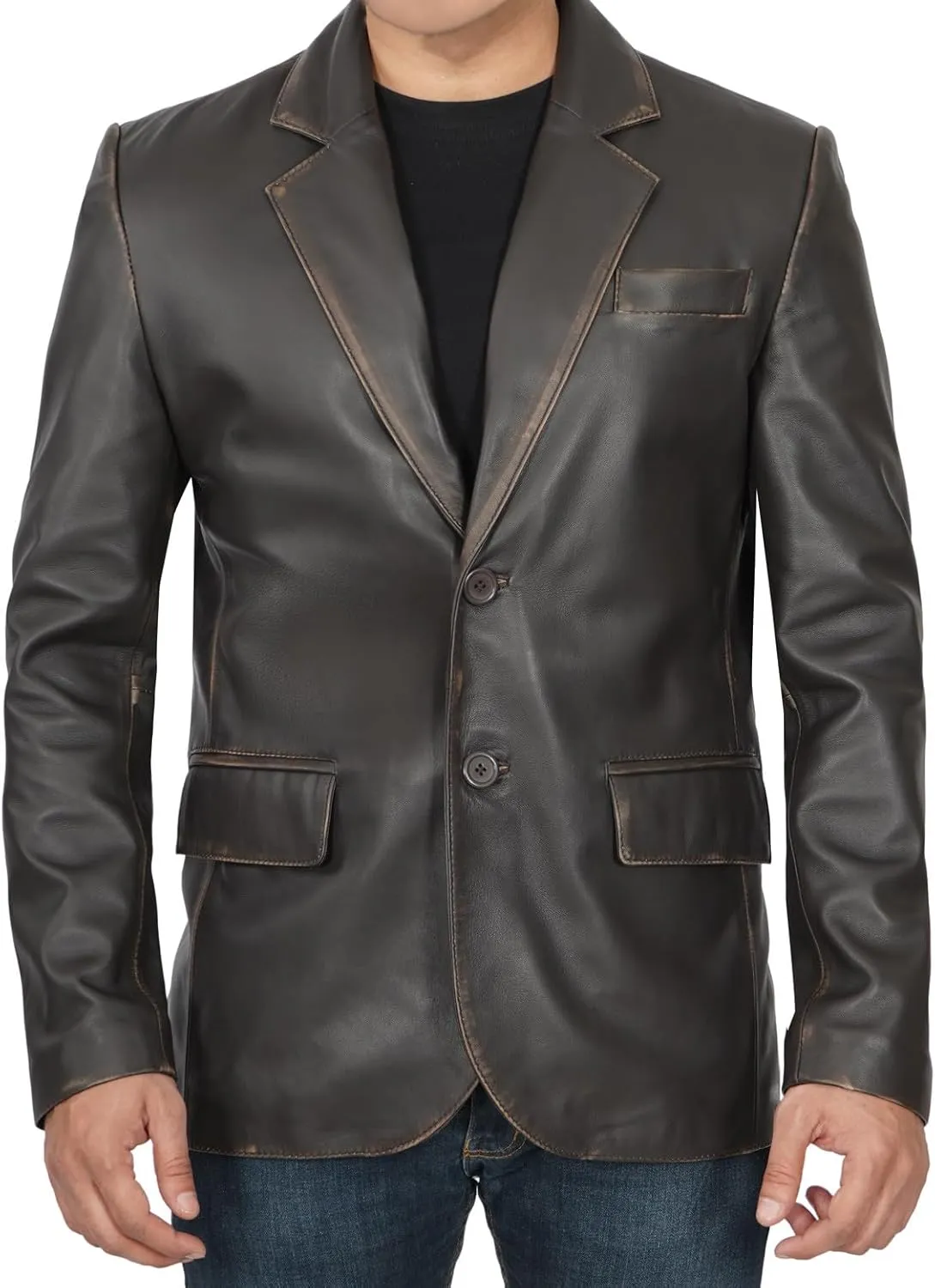fjackets Leather Blazer for Men - Black & Brown Real Lambskin Casual Men's Leather Jacket Coats