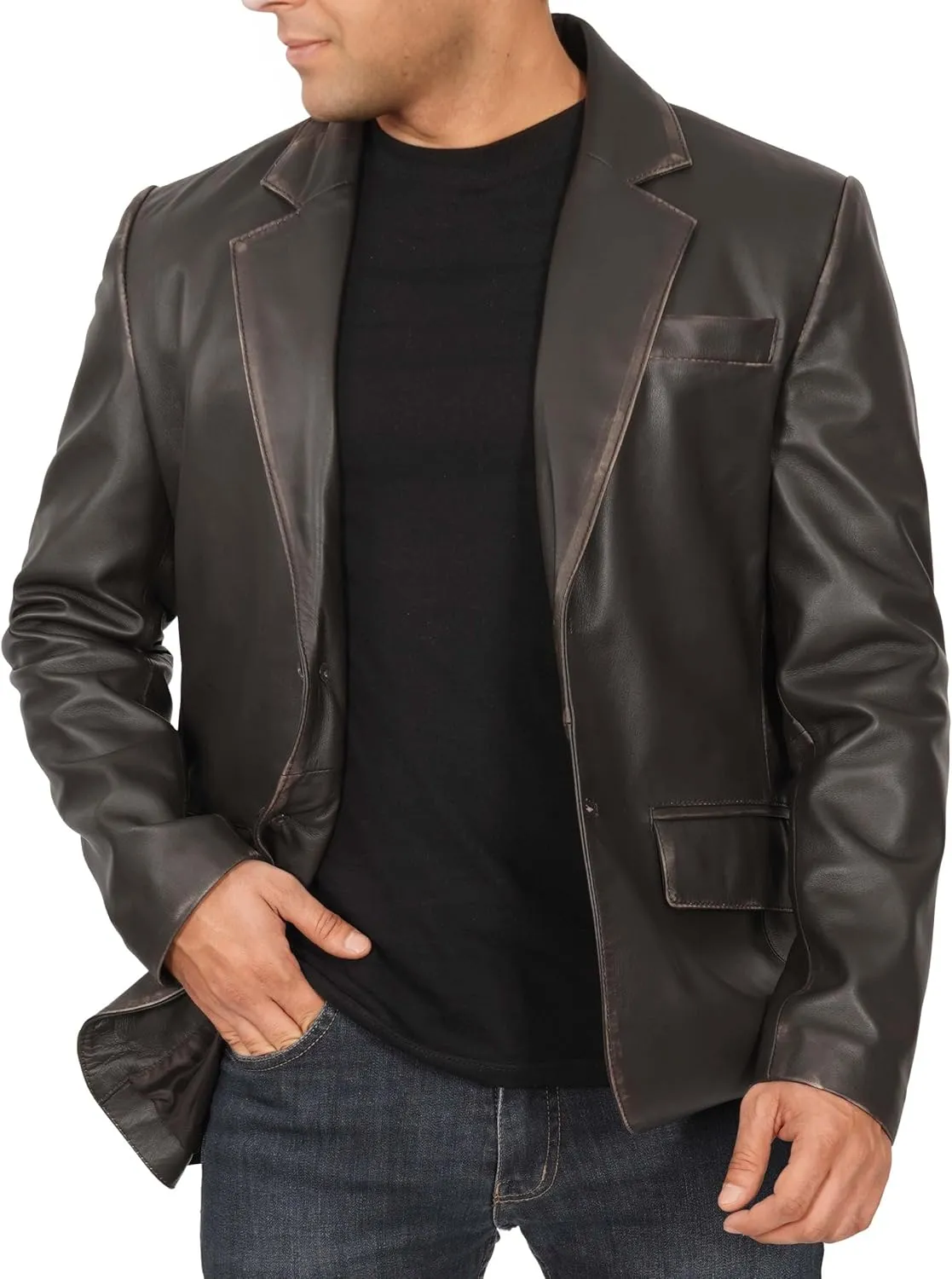 fjackets Leather Blazer for Men - Black & Brown Real Lambskin Casual Men's Leather Jacket Coats