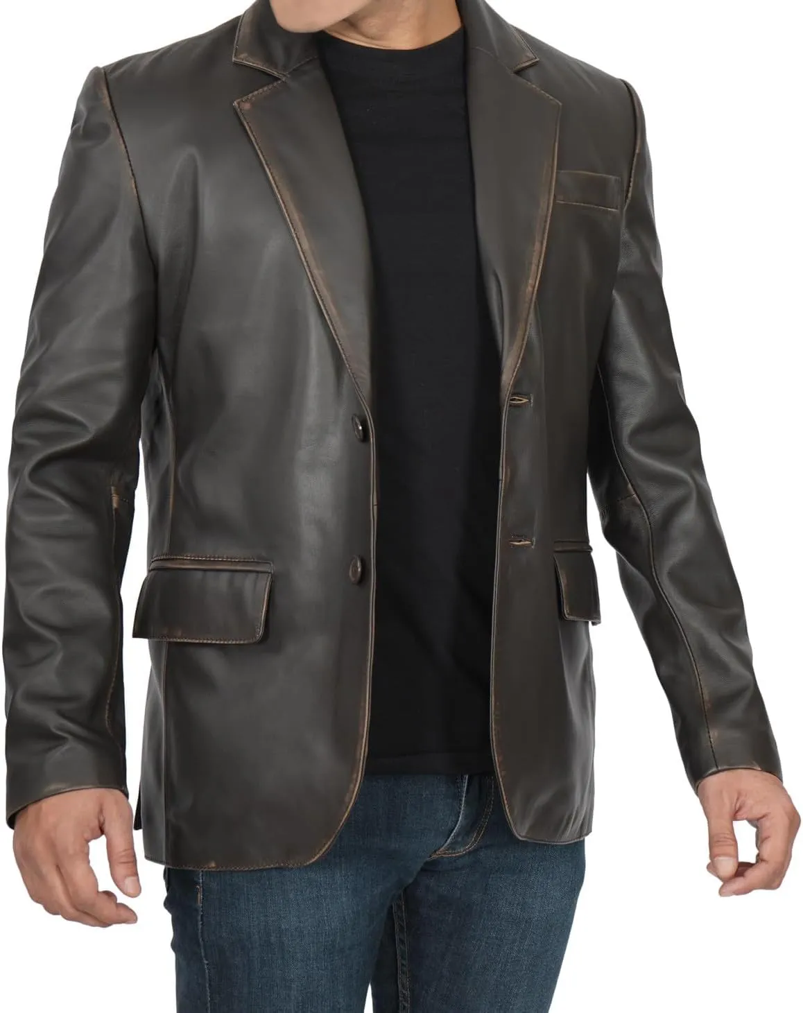 fjackets Leather Blazer for Men - Black & Brown Real Lambskin Casual Men's Leather Jacket Coats